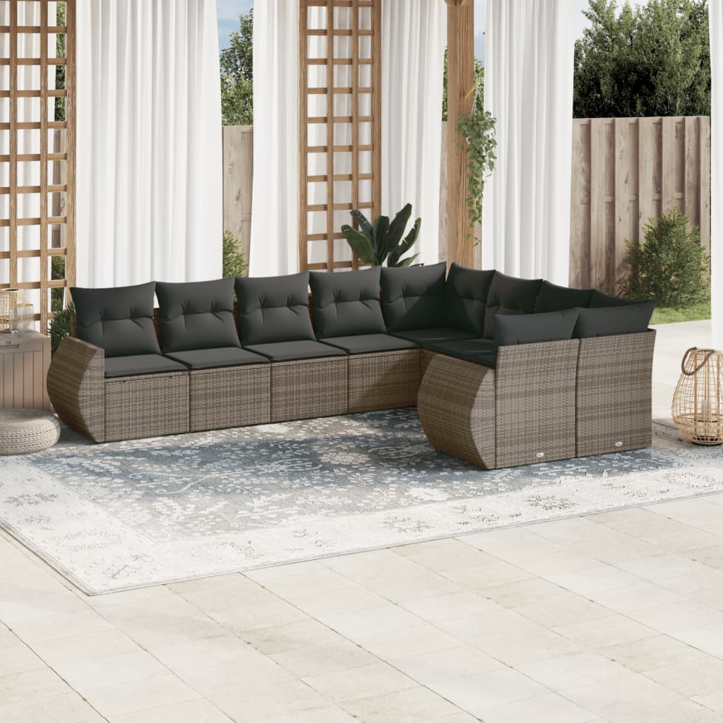 Set Divano da Giardino 9 pz con Cuscini Grigio in Polyrattan 3254177