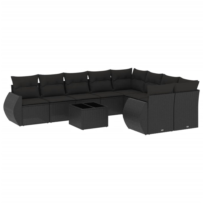 Set Divani da Giardino 10pz con Cuscini in Polyrattan Nero 3254182