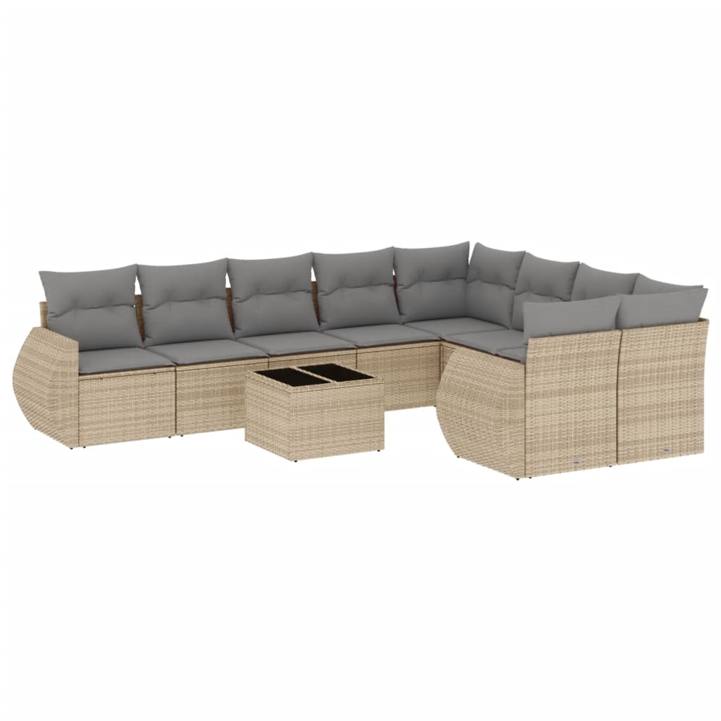 Set Divano da Giardino 10 pz con Cuscini Beige in Polyrattan 3254186