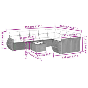 Set Divano da Giardino 10 pz con Cuscini Beige in Polyrattan 3254186