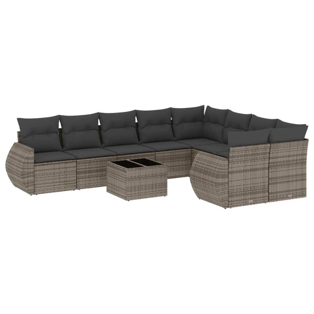 Set Divano da Giardino 10 pz con Cuscini Grigio in Polyrattan 3254187