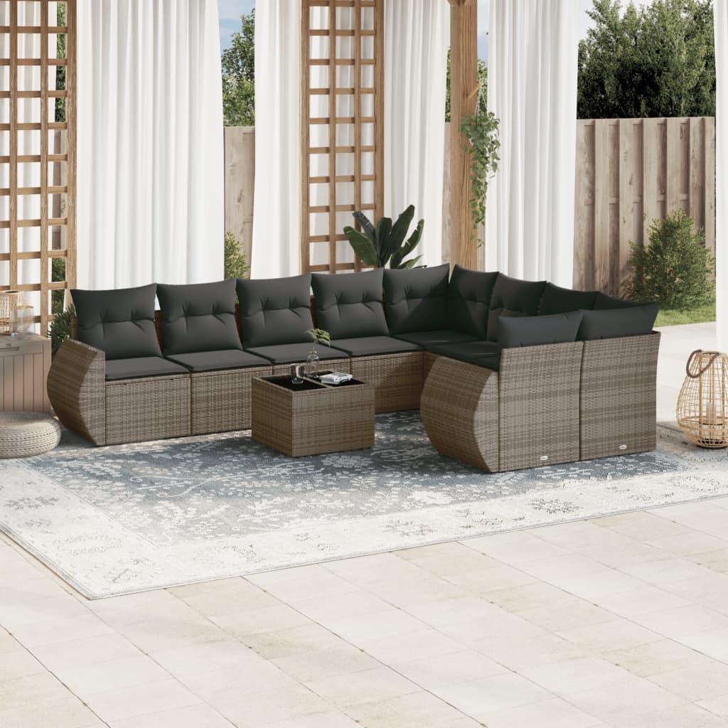 Set Divano da Giardino 10 pz con Cuscini Grigio in Polyrattan 3254187