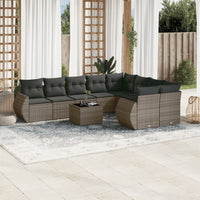 Set Divano da Giardino 10 pz con Cuscini Grigio in Polyrattan 3254187