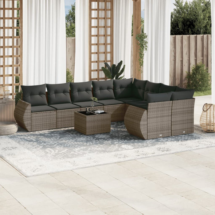 Set Divano da Giardino 10 pz con Cuscini Grigio in Polyrattan 3254187