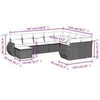 Set Divani da Giardino 10pz con Cuscini in Polyrattan Nero 3254193