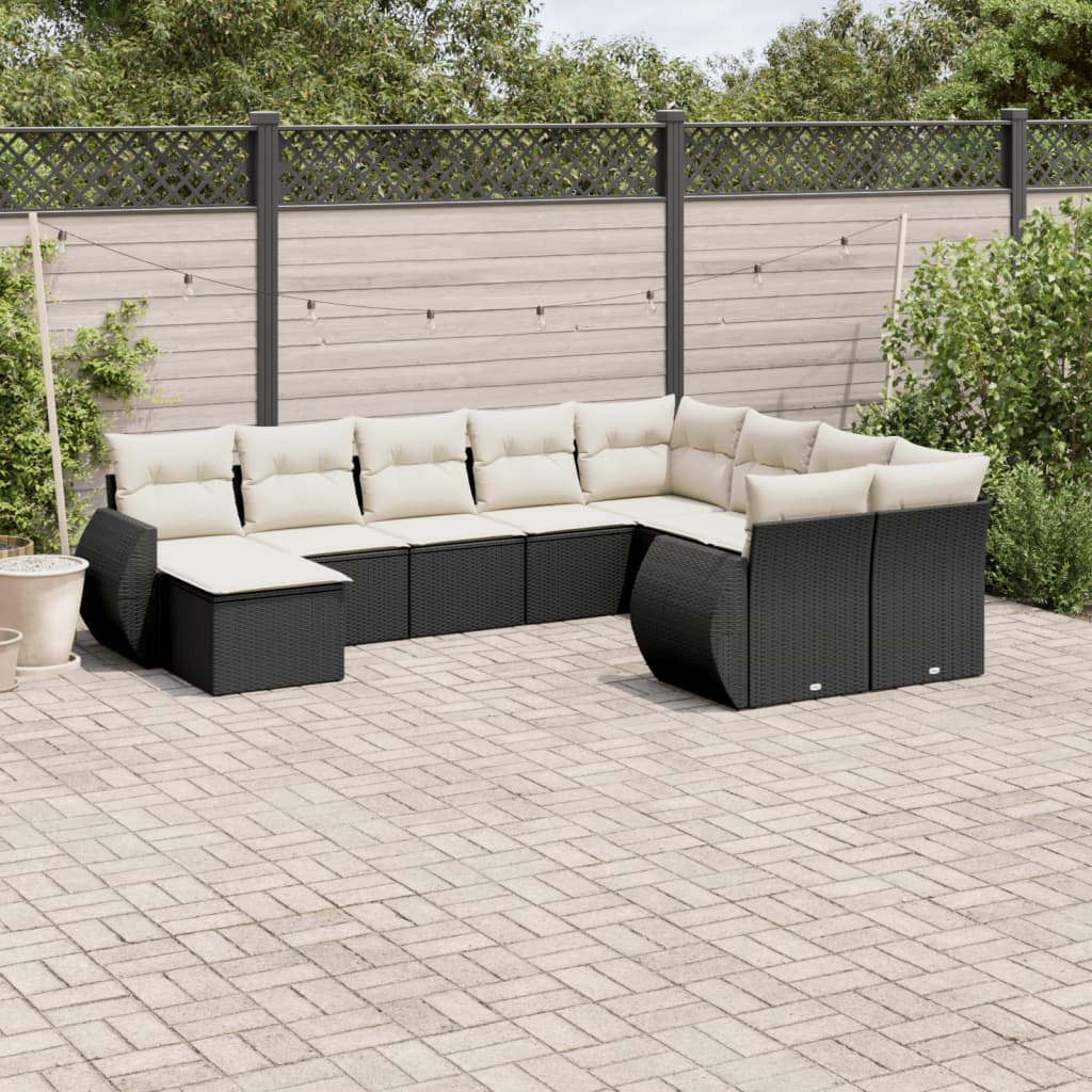 Set Divani da Giardino 10pz con Cuscini in Polyrattan Nero 3254193