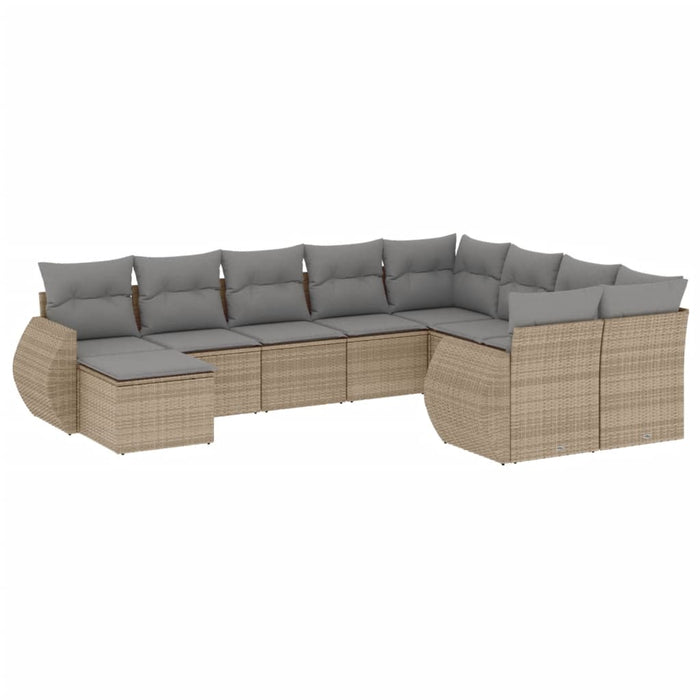 Set Divano da Giardino 10 pz con Cuscini Beige in Polyrattan 3254196