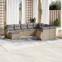 Set Divano da Giardino 10 pz con Cuscini Beige in Polyrattan 3254196