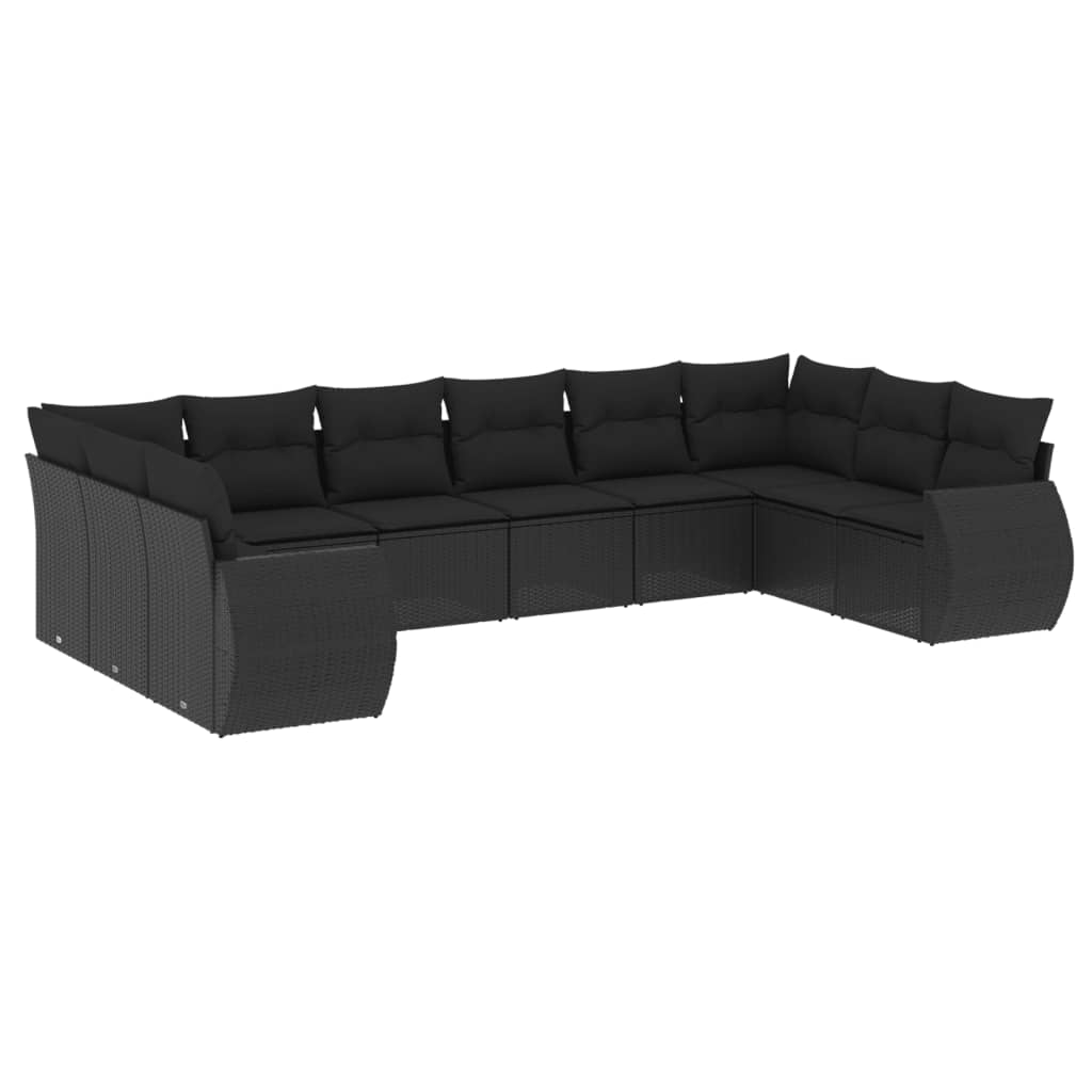 Set Divani da Giardino 10pz con Cuscini in Polyrattan Nero 3254202