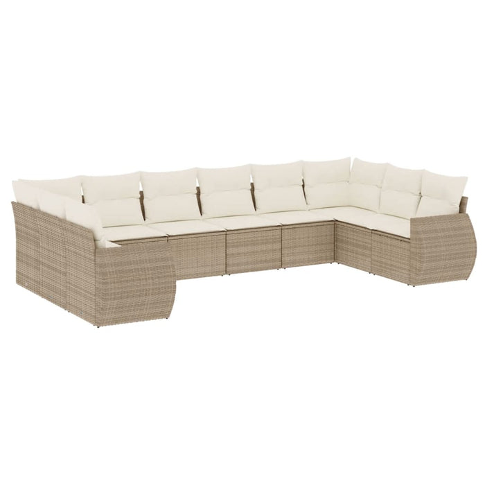 Set Divano da Giardino 10 pz con Cuscini Beige in Polyrattan 3254205