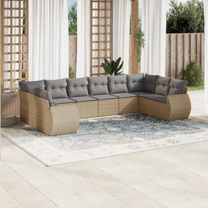 Set Divano da Giardino 10 pz con Cuscini Beige in Polyrattan 3254206