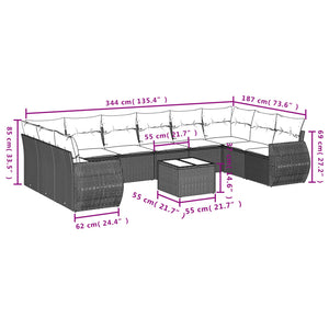 Set Divano da Giardino 10 pz con Cuscini Grigio in Polyrattan 3254207