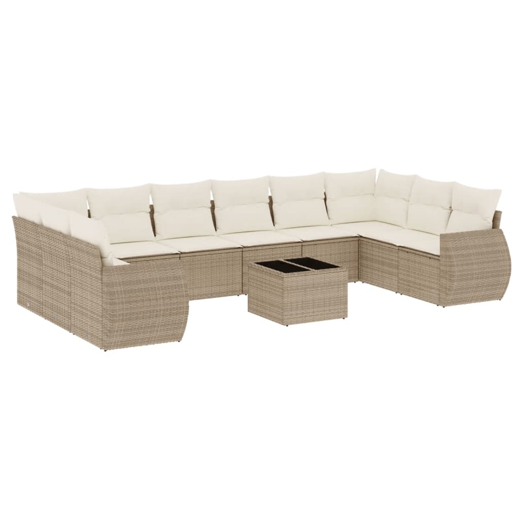 Set Divani da Giardino 11 pz con Cuscini Beige in Polyrattan 3254215