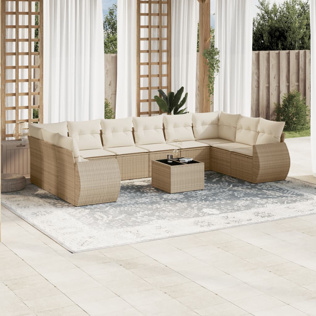 Set Divani da Giardino 11 pz con Cuscini Beige in Polyrattan 3254215