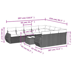 Set Divani da Giardino 11 pz con Cuscini in Polyrattan Grigiocod mxl 112804