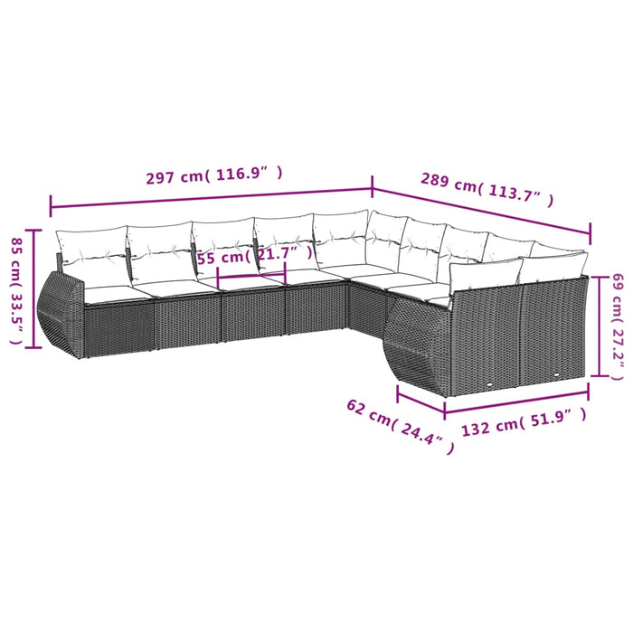 Set Divani da Giardino 10pz con Cuscini in Polyrattan Nerocod mxl 92393