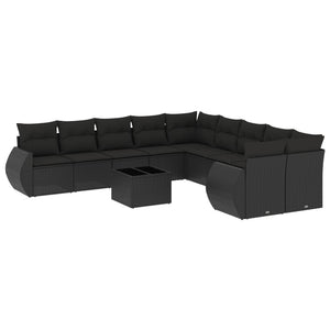 Set Divani da Giardino 11 pz con Cuscini in Polyrattan Nero 3254252