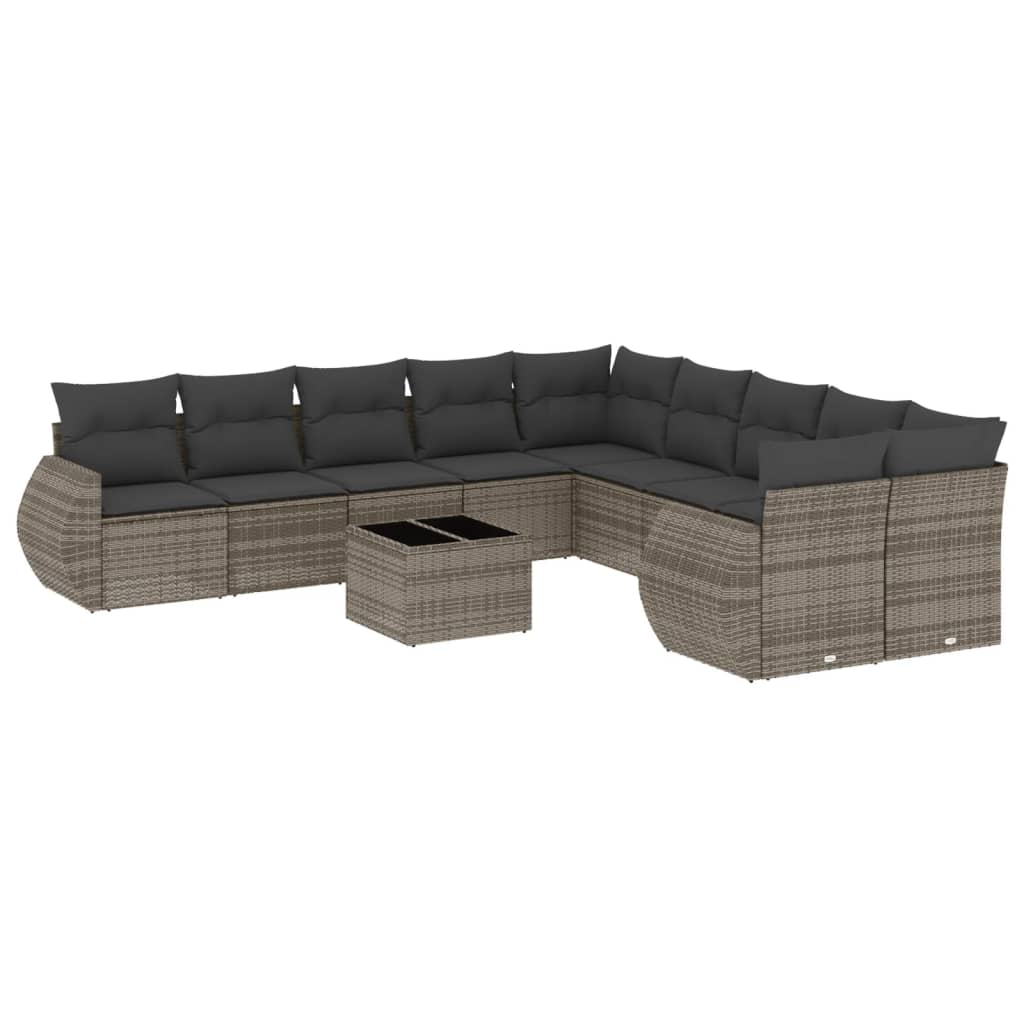 Set Divani da Giardino 11 pz con Cuscini in Polyrattan Grigio 3254257