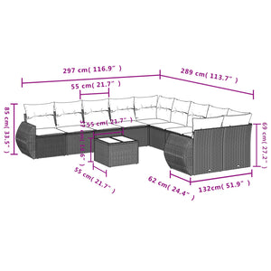 Set Divani da Giardino 11 pz con Cuscini in Polyrattan Grigio 3254257