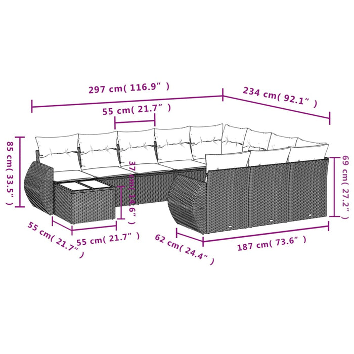 Set Divani da Giardino 11 pz con Cuscini in Polyrattan Nerocod mxl 92412