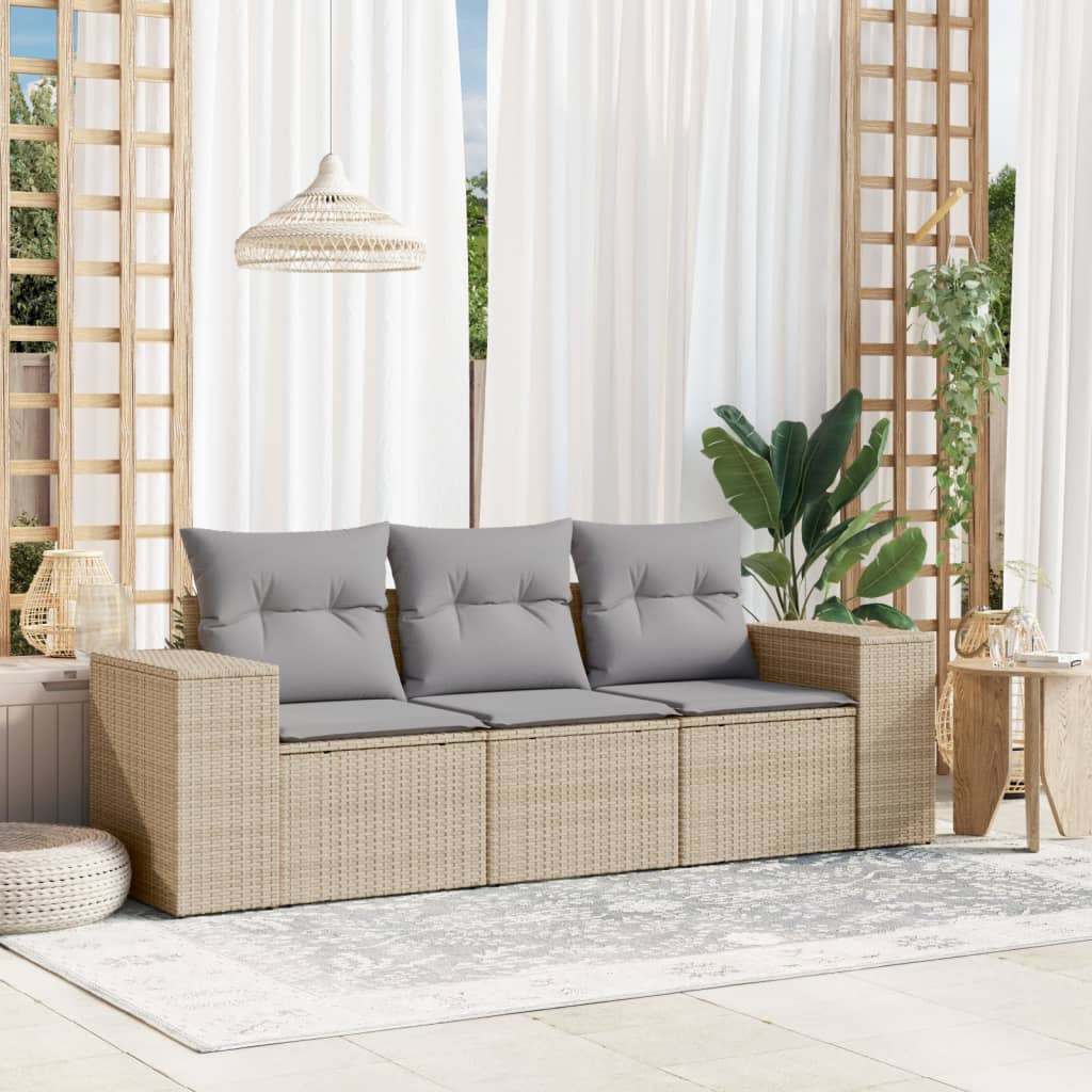 Set Divano da Giardino 3 pz con Cuscini Beige in Polyrattan 3254596