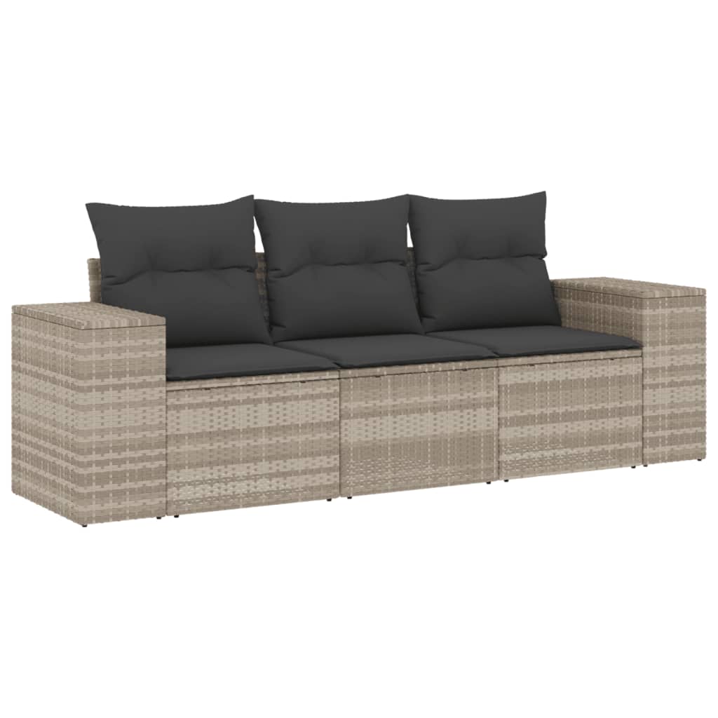 Set Divano da Giardino 3pz con Cuscini Grigio Chiaro Polyrattan 3254599