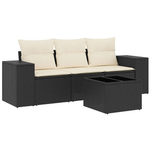 Set Divani da Giardino 4 pz con Cuscini Nero in Polyrattan 3254603