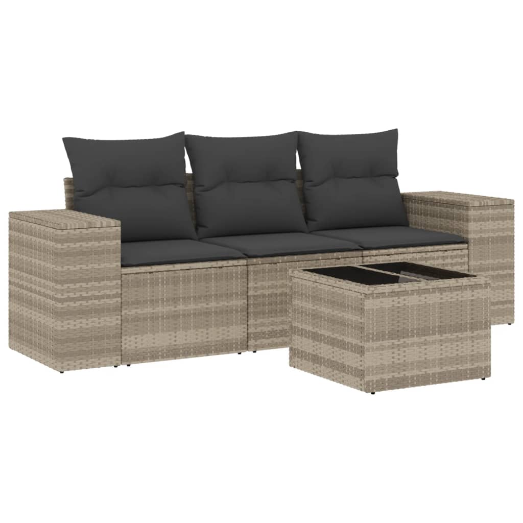 Set Divano da Giardino 4pz con Cuscini Grigio Chiaro Polyrattan 3254609