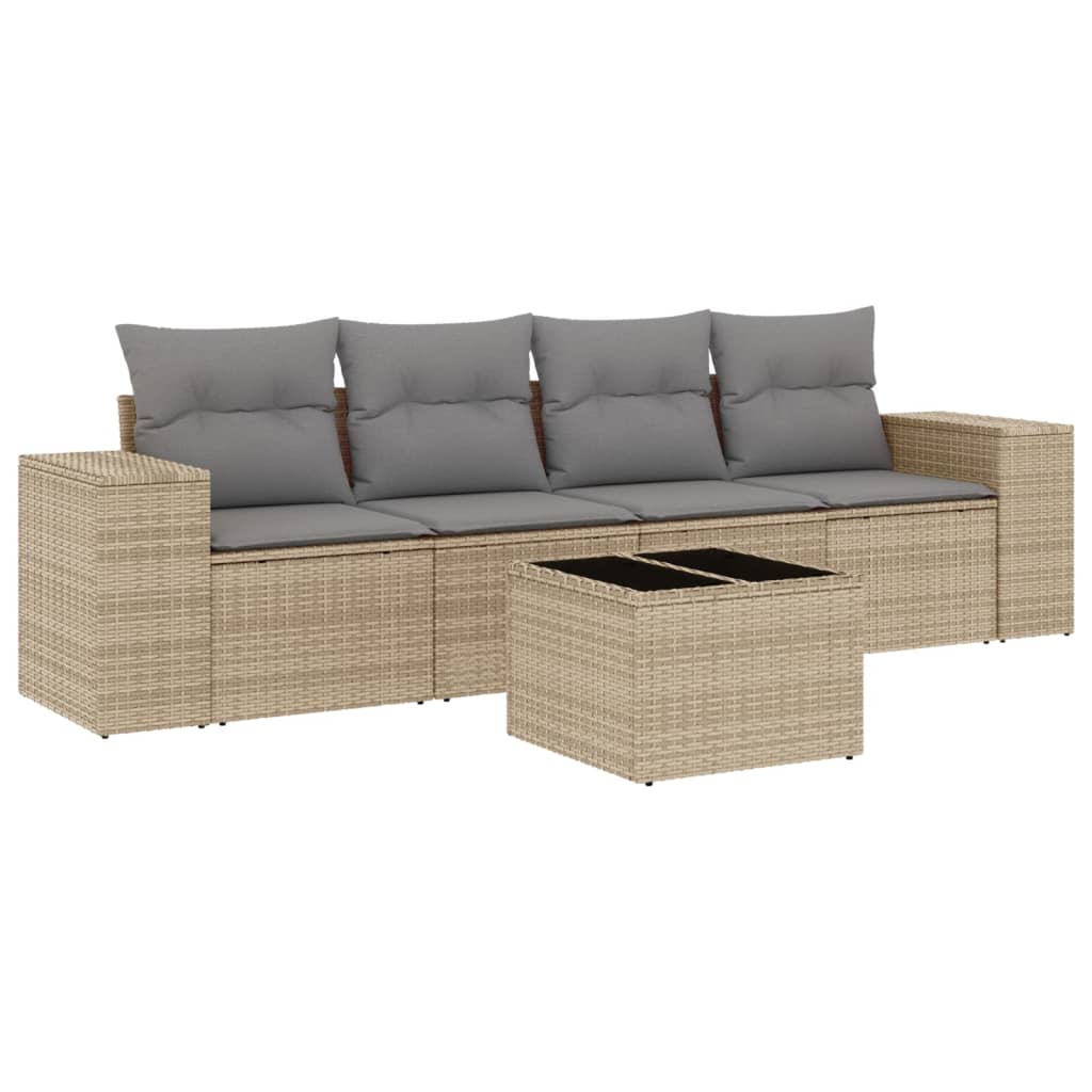 Set Divano da Giardino 5 pz con Cuscini Beige in Polyrattan 3254626