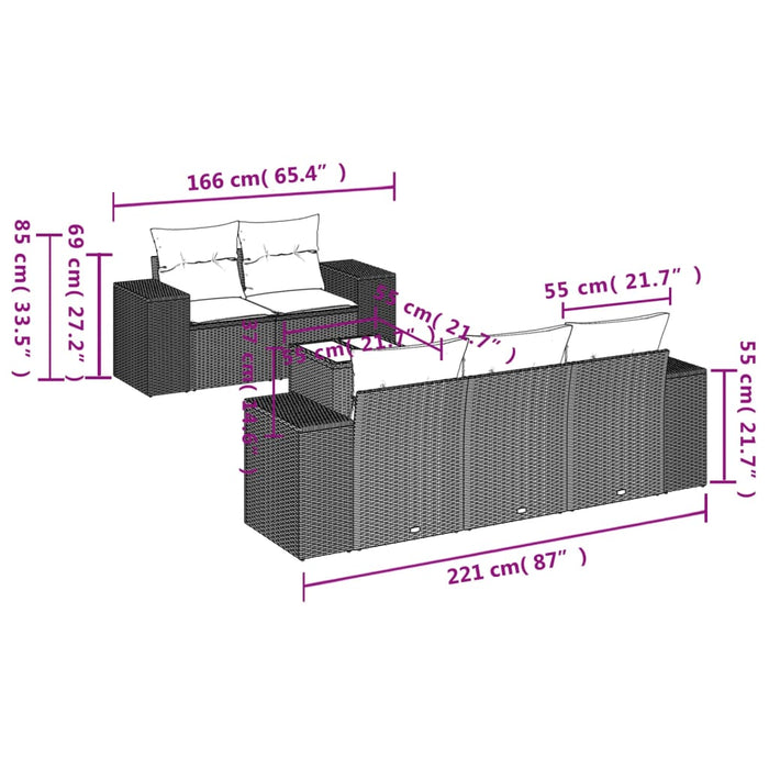 Set Divano da Giardino 6 pz con Cuscini Nero in Polyrattan 3254633