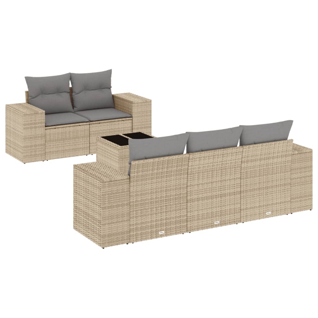 Set Divano da Giardino 6 pz con Cuscini Beige in Polyrattan 3254636