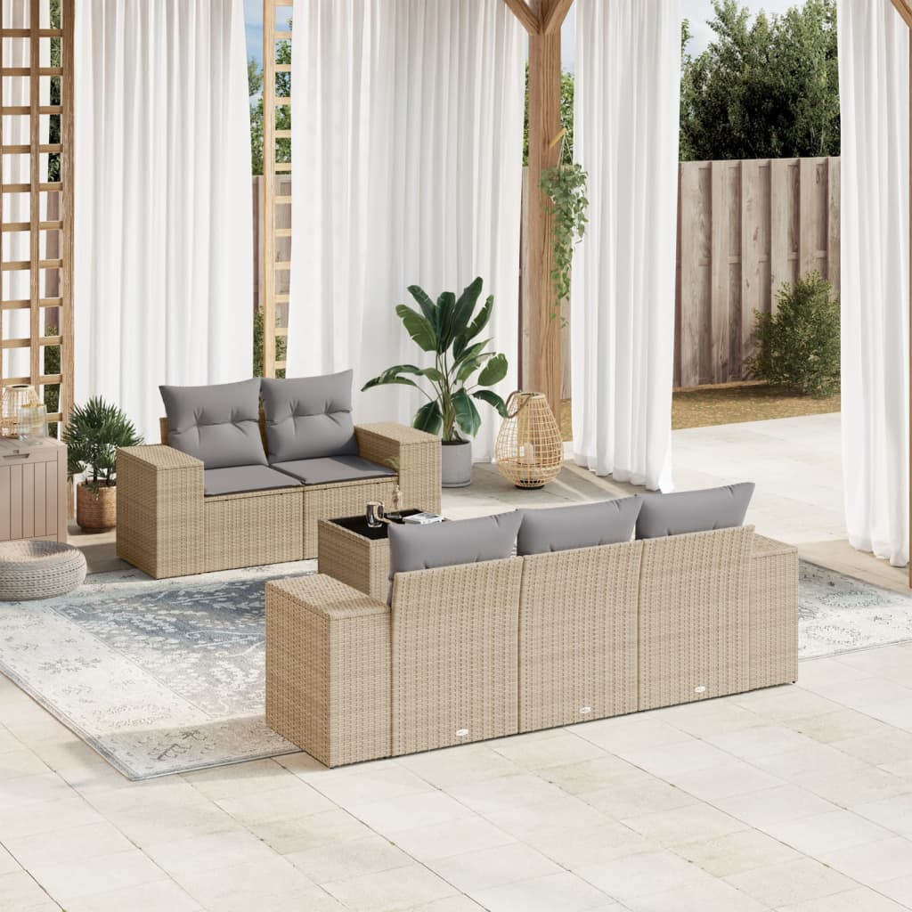 Set Divano da Giardino 6 pz con Cuscini Beige in Polyrattan 3254636