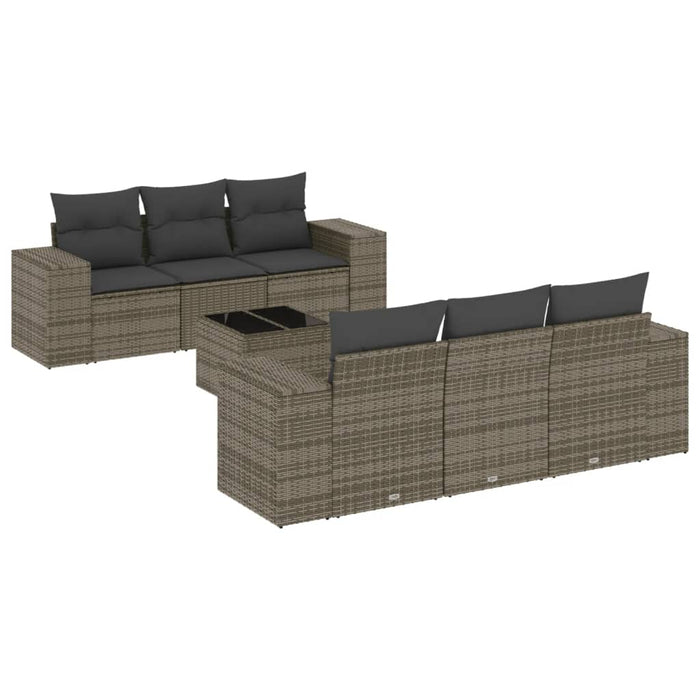 Set Divani da Giardino 7 pz con Cuscini Grigio in Polyrattan 3254647