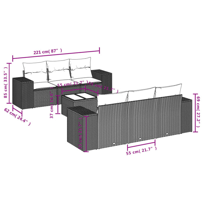 Set Divani da Giardino 7 pz con Cuscini Grigio in Polyrattan 3254647