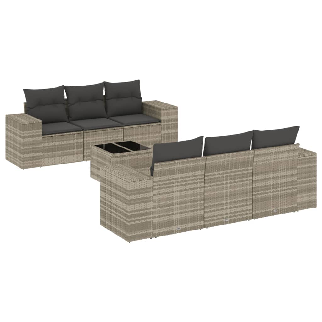 Set Divani da Giardino 7pz con Cuscini Grigio Chiaro Polyrattan 3254649