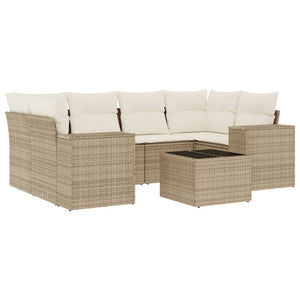 Set Divani da Giardino 7 pz con Cuscini Beige in Polyrattan 3254655