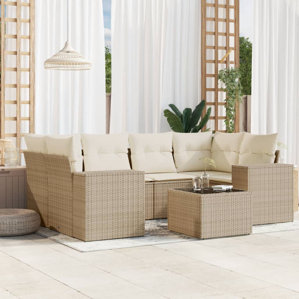 Set Divani da Giardino 7 pz con Cuscini Beige in Polyrattan 3254655