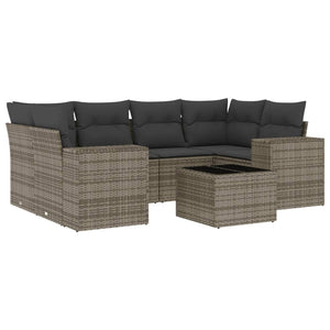 Set Divani da Giardino 7 pz con Cuscini Grigio in Polyrattan 3254657