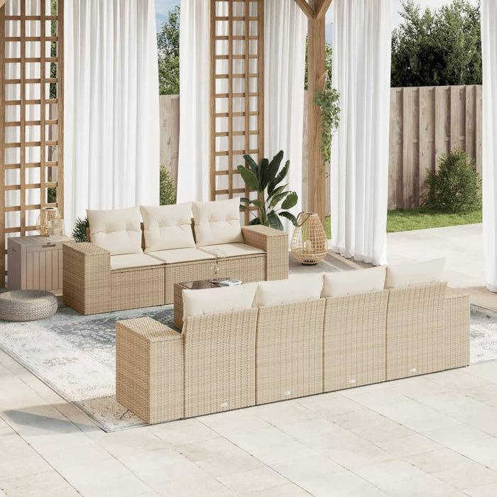 Set Divano da Giardino 8 pz con Cuscini Beige in Polyrattan 3254665