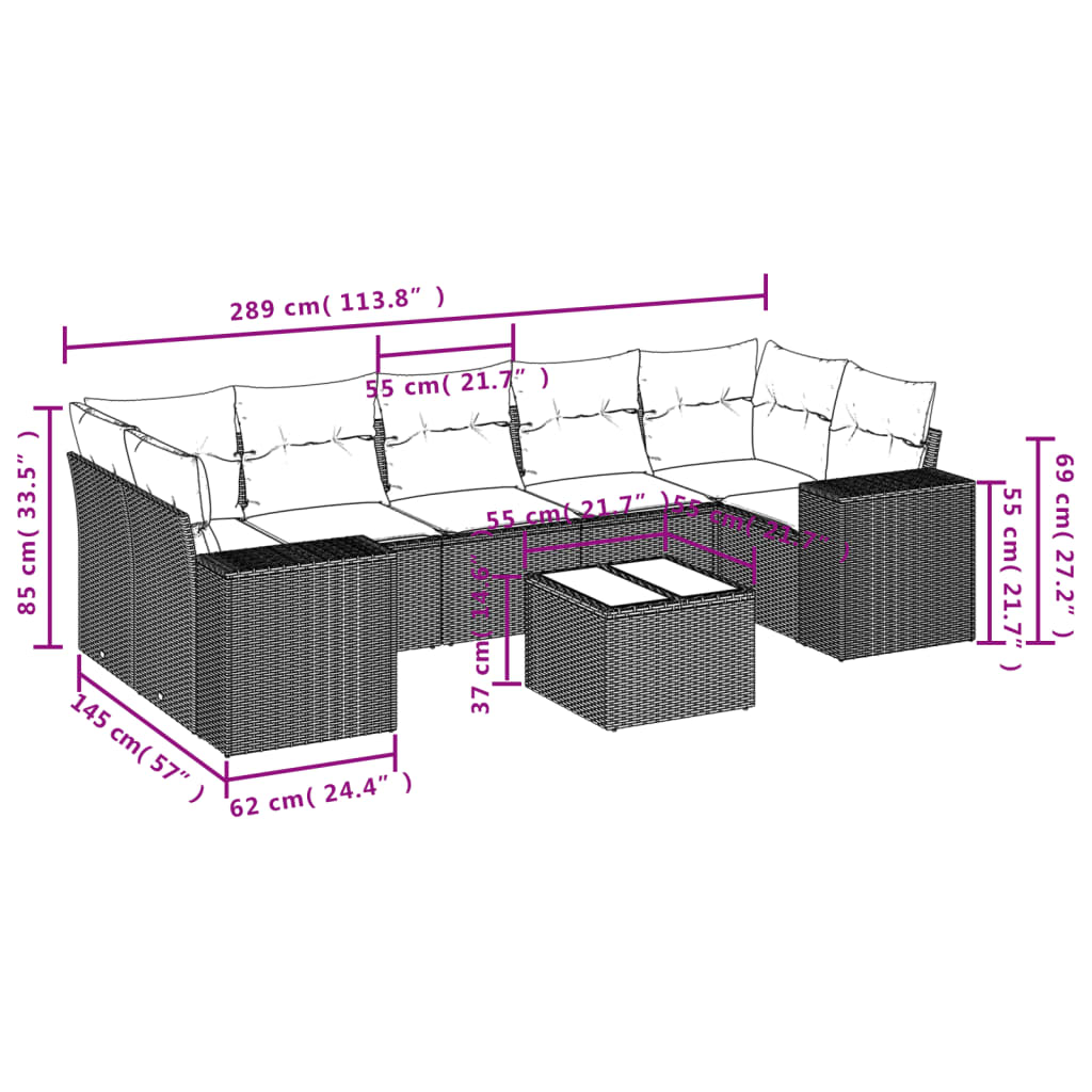 Set Divani da Giardino con Cuscini 8 pz Nero in Polyrattan 3254673