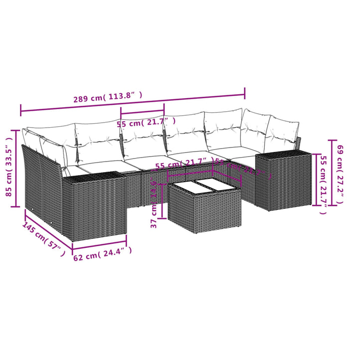 Set Divano da Giardino 8 pz con Cuscini Grigio in Polyrattancod mxl 114874