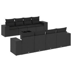 Set Divani da Giardino 9 pz con Cuscini Nero in Polyrattancod mxl 113185