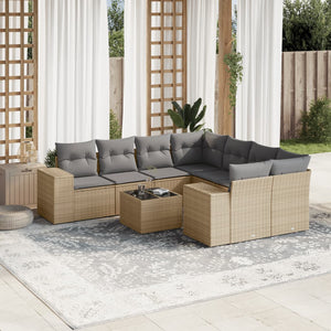 Set Divano da Giardino 9 pz con Cuscini Beige in Polyrattancod mxl 113186