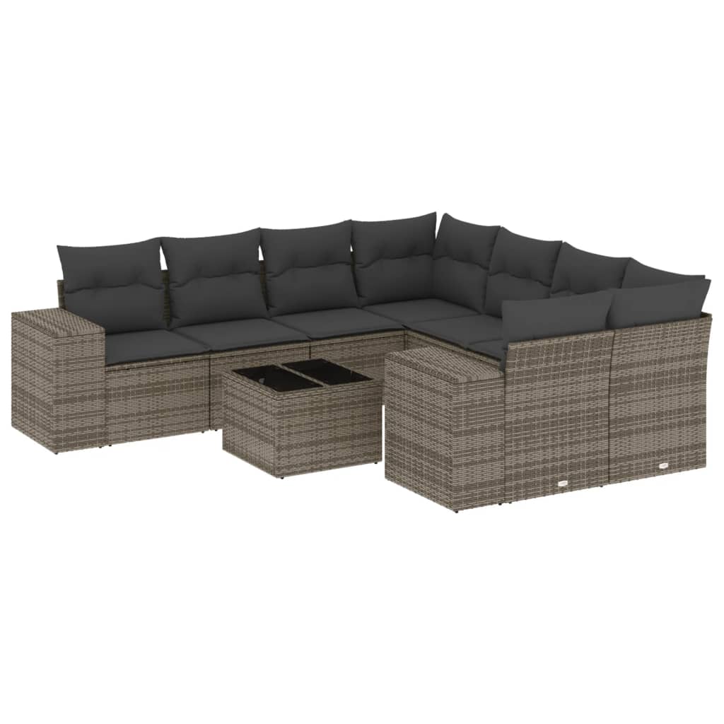 Set Divano da Giardino 9 pz con Cuscini Grigio in Polyrattan 3254697