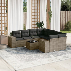 Set Divano da Giardino 9 pz con Cuscini Grigio in Polyrattan 3254697