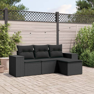 Set Divani da Giardino 4 pz con Cuscini Nero in Polyrattan 3254802