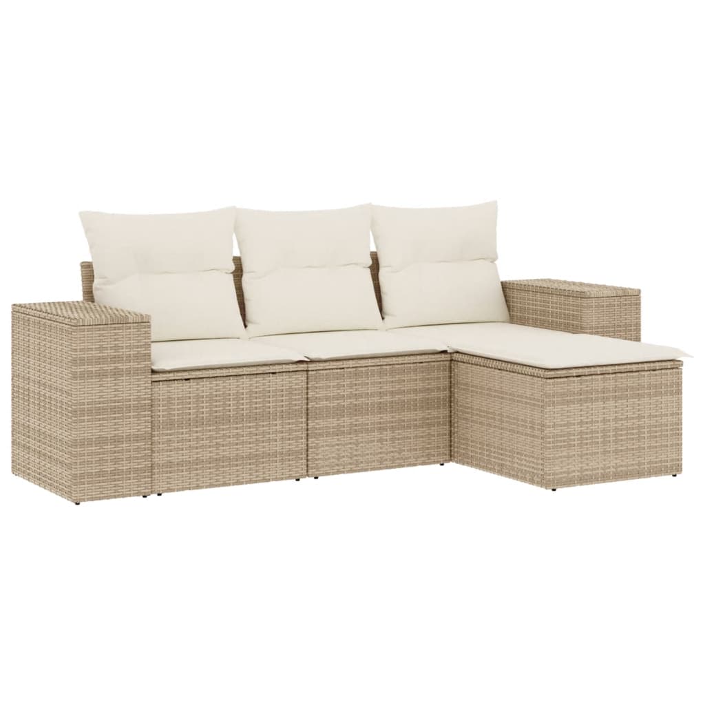 Set Divano da Giardino 4 pz con Cuscini Beige in Polyrattan 3254805