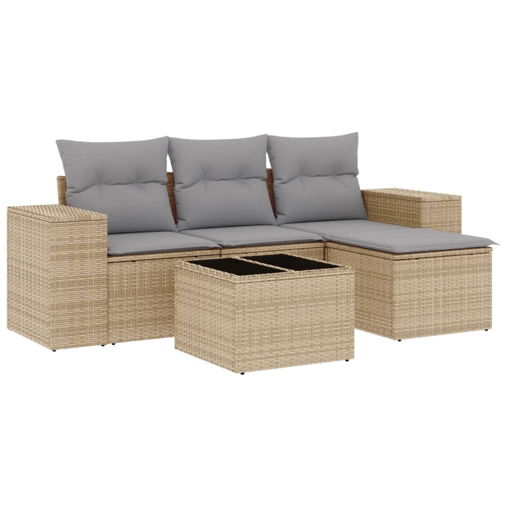 Set Divano da Giardino 5 pz con Cuscini Beige in Polyrattan 3254816