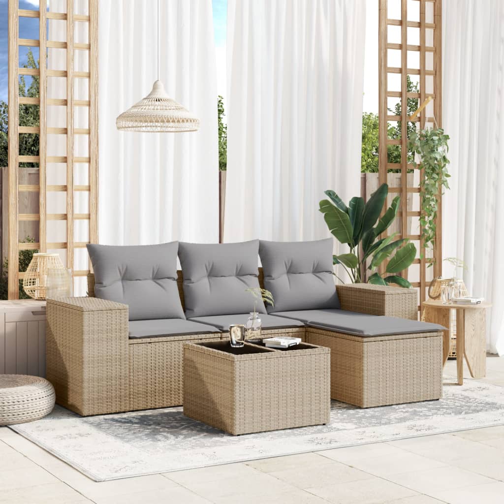 Set Divano da Giardino 5 pz con Cuscini Beige in Polyrattan 3254816