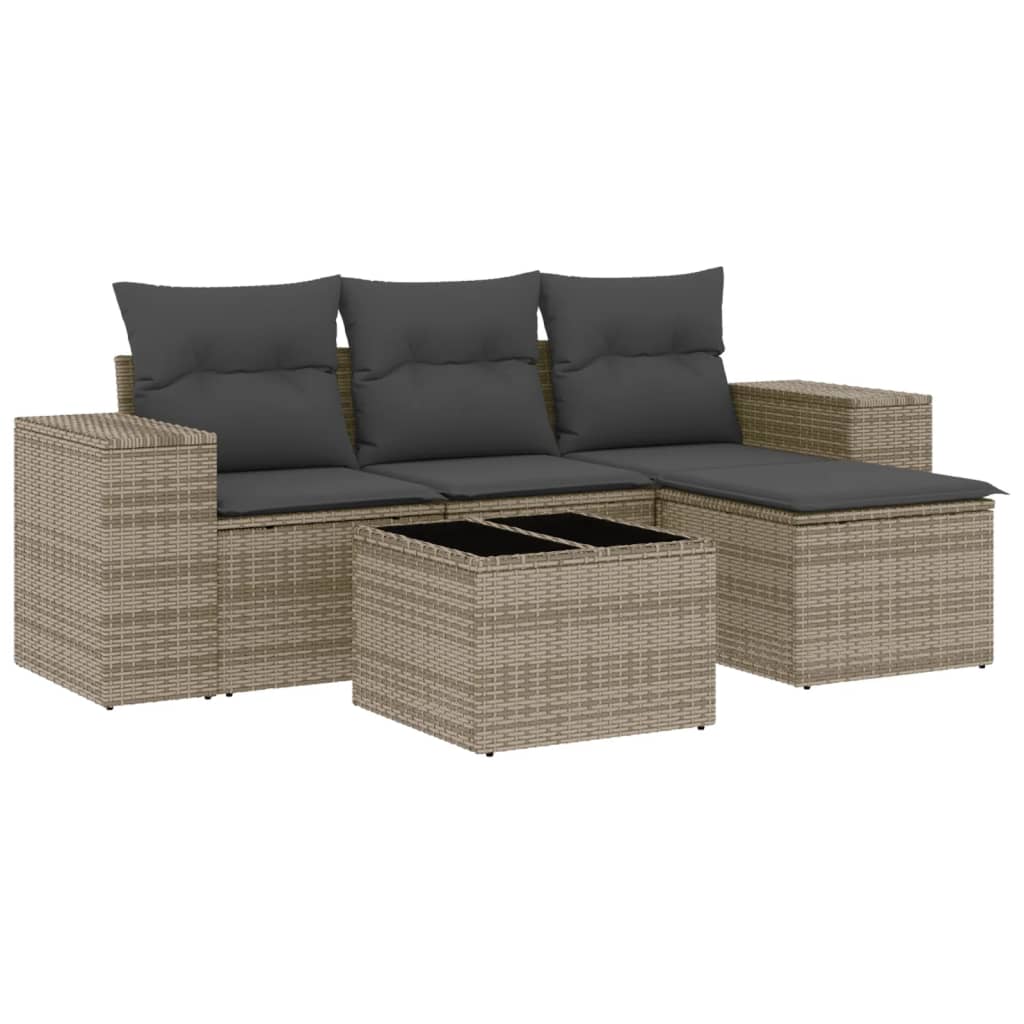 Set Divano da Giardino 5 pz con Cuscini Grigio in Polyrattancod mxl 115053